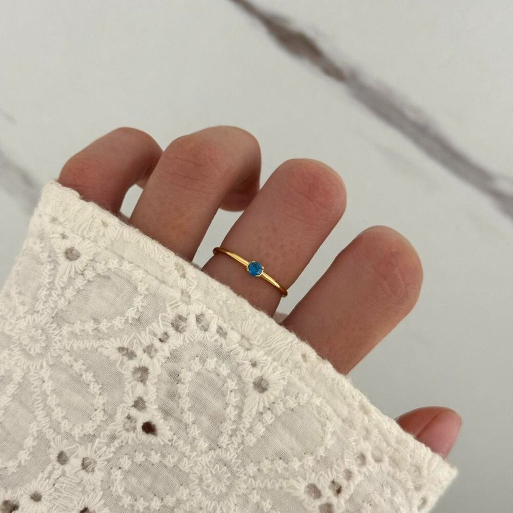 SKU:0076 gold ring with blue zircon stone vintage vibe materials stainless steel